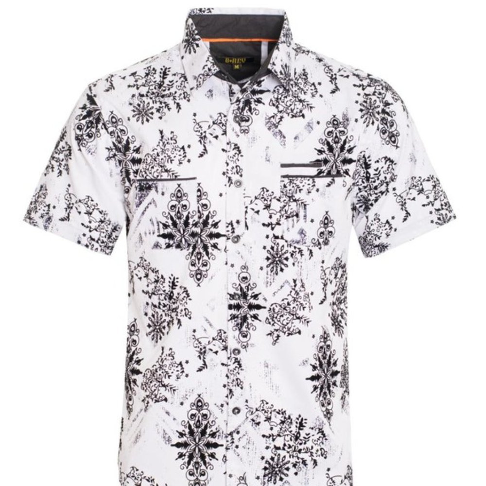 "White With Black" Short Sleeve Button Down Shirt